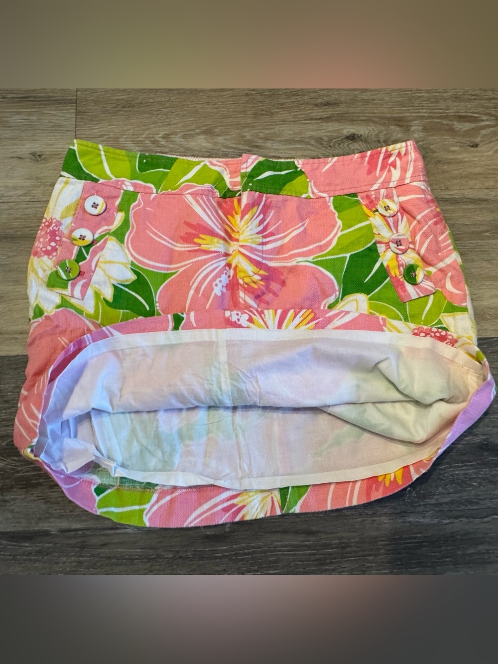 Lilly Pulitzer Pink Floral Cotton Skirt with Green Accents - Picture 4 of 4